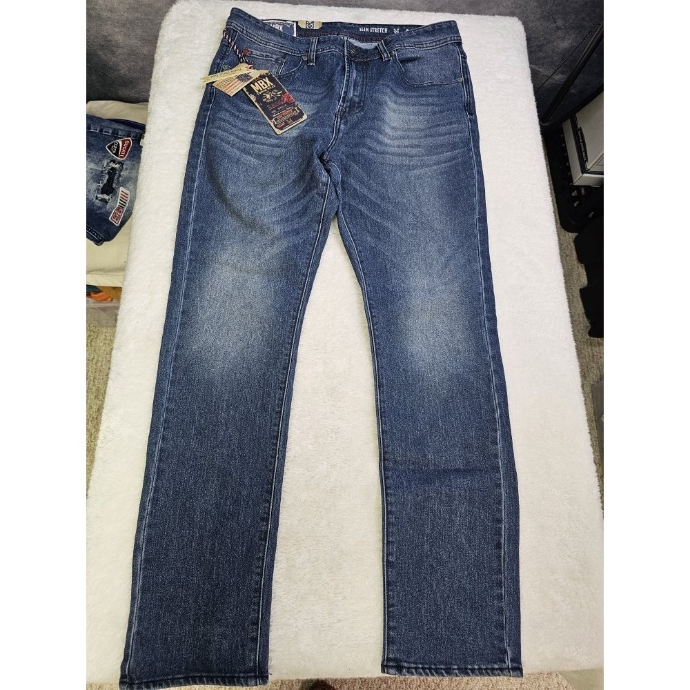 Mens MBX Slim Straight Jeans 36x32 NWT‎ Freedom Wash Medium Faded